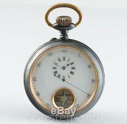 Oversized Swiss pocket watch with 8-day movement 3In. 11Oz. Visible balance 1900