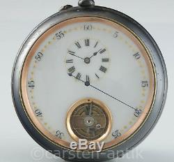 Oversized Swiss pocket watch with 8-day movement 3In. 11Oz. Visible balance 1900
