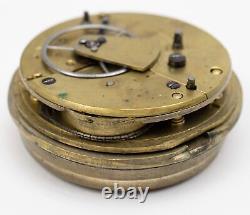 Parts / Repair Floral Engraved Silver Dial Antique Fusee Pocket Watch Movement