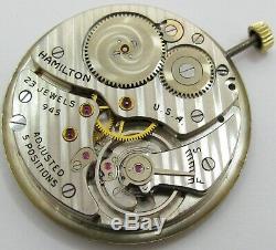Pocket Watch Movement 10s 12s Hamilton 945 23 jewels 5 adj. Dial Buick Logo