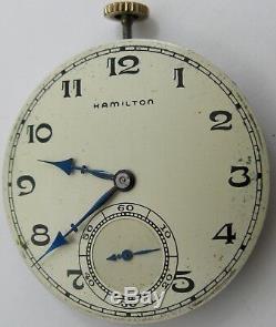 Pocket Watch Movement 10s Hamilton 917 17 jewels 3 adj. Dial & hands OF