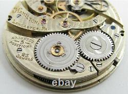 Pocket Watch Movement 12s hamilton 922 MP 23 jewels 5 adj. Dial & hands OF