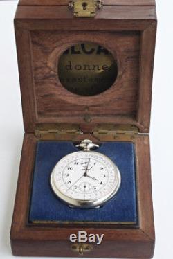 Pocket watch Vulcain chronograph Minerva 19-9CH movement with acajou box