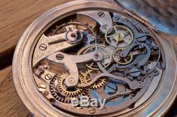 Pocket watch Vulcain chronograph Minerva 19-9CH movement with acajou box