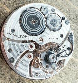 QT2 PERFECT DIAL 39mm 10s 21J VINTAGE HAMILTON 5 POS POCKET WATCH MOVEMENT PARTS