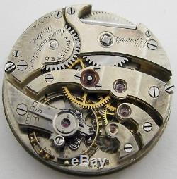 Quality Agassiz Pocket Watch Movement for parts. OF 29.4 mm Shreve Crump & Low