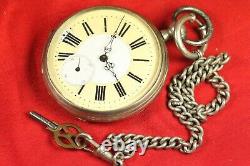 RARE BIG Antique Carved Movement Swiss Key-winding SILVER Pocket Watch W150