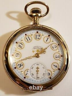RARE Waltham Special grade 11J. Two-tone movement fancy dial 14K. G. F. (1898)