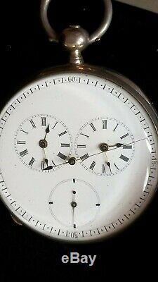 Rare Captain's Duplex Movement Pocket Watch. 950 Silver OF KW KS 50 mm Ca 1870's