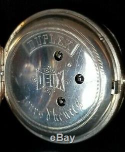 Rare Captain's Duplex Movement Pocket Watch. 950 Silver OF KW KS 50 mm Ca 1870's