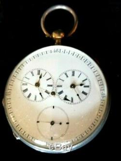 Rare Captain's Duplex Movement Pocket Watch. 950 Silver OF KW KS 50 mm Ca 1870's