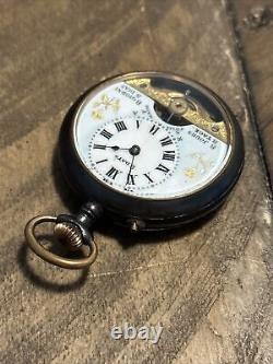 Rare Early 1900s Pocket Watch 8-Days Gold Enamel Face Swiss See movement working