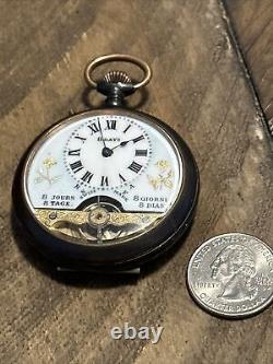 Rare Early 1900s Pocket Watch 8-Days Gold Enamel Face Swiss See movement working