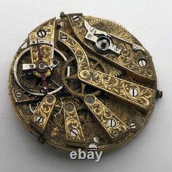Rare For Part ANTIQUE Pocket Watch Movement Carved Pattern Repair Not Work I
