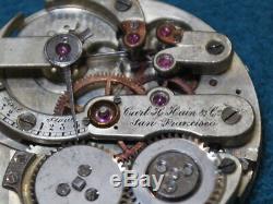 Rare High Grade CARL H Hain & Co. San Francisco Pocket Watch Movement -4 Parts
