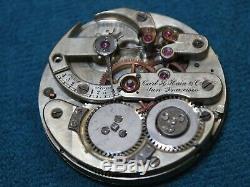 Rare High Grade CARL H Hain & Co. San Francisco Pocket Watch Movement -4 Parts