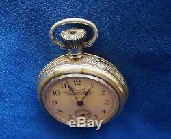 Rare Ingersoll Triumph Rim Wind Skeleton Movement Open Face Pocket Watch