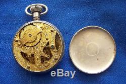 Rare Ingersoll Triumph Rim Wind Skeleton Movement Open Face Pocket Watch