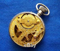 Rare Ingersoll Triumph Rim Wind Skeleton Movement Open Face Pocket Watch