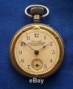 Rare Ingersoll Triumph Rim Wind Skeleton Movement Open Face Pocket Watch