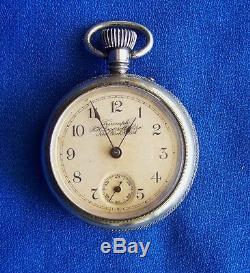 Rare Ingersoll Triumph Rim Wind Skeleton Movement Open Face Pocket Watch