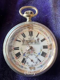 Rare OPEN FACE POCKET WATCH With cow fancy dial DIAL RUNS Geneve Ofair