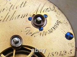 Rare Vintage Early Waltham Ps Bartlett Pocket Watch Movement Dial Circa 1865