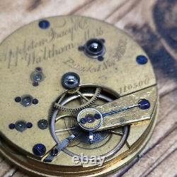 Rare Waltham Appleton Tracy Civil War Pocket Watch Movement for Repair (Q81)