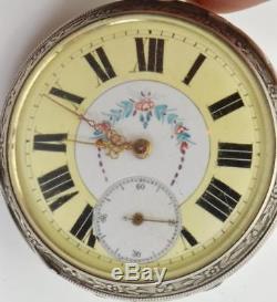 Rare antique engraved silver watch for Chinese market. Fancy skeleton movement