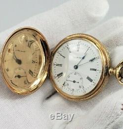 Running Solid 14K US Assay Gold Waltham Hunter Pocket Watch Case Movement