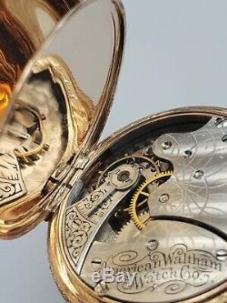 Running Solid 14K US Assay Gold Waltham Hunter Pocket Watch Case Movement