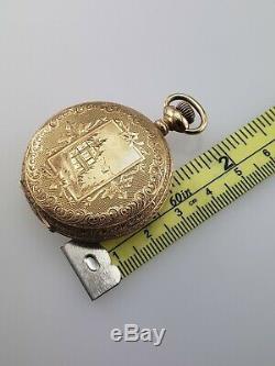 Running Solid 14K US Assay Gold Waltham Hunter Pocket Watch Case Movement