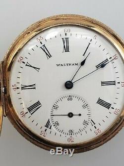 Running Solid 14K US Assay Gold Waltham Hunter Pocket Watch Case Movement