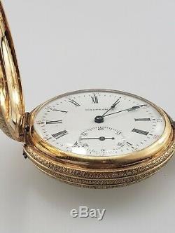 Running Solid 14K US Assay Gold Waltham Hunter Pocket Watch Case Movement