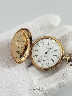 Running Solid 14K US Assay Gold Waltham Hunter Pocket Watch Case Movement