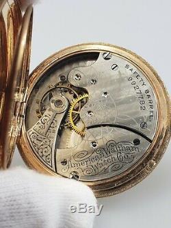 Running Solid 14K US Assay Gold Waltham Hunter Pocket Watch Case Movement