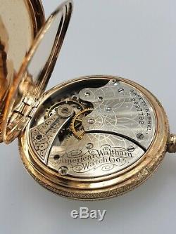 Running Solid 14K US Assay Gold Waltham Hunter Pocket Watch Case Movement