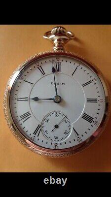 Scarce Rare -1904 18s Elgin17j Overland Gold Pocket Watch Movement (fe)