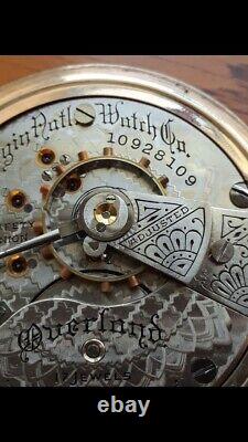 Scarce Rare -1904 18s Elgin17j Overland Gold Pocket Watch Movement (fe)