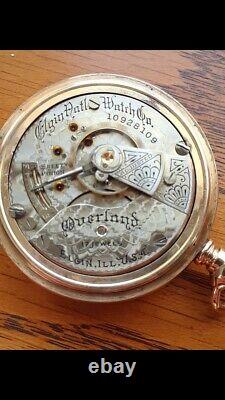 Scarce Rare -1904 18s Elgin17j Overland Gold Pocket Watch Movement (fe)