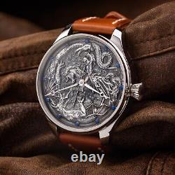 Silver dial vintage watch, antique wristwatch, pocket watch mechanism on wrist