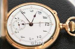 Solid 14k C. H. Meylan split second chronograph pocket watch complicated movement