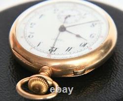 Solid 14k C. H. Meylan split second chronograph pocket watch complicated movement