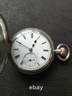 Solid Silver Half Hunter Pocket Watch 1908 compensated movement. Working