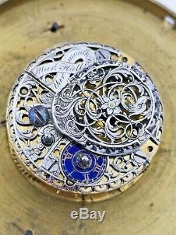 Superb Partly Silver Verge Pocket Watch Movement, Martin Hall Yarmouth 71mm Dial