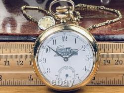 Trainmen's Special Railroad Pocket Watch 23 Jewels Keeps Time With Chain & FOB