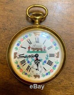 VTG ARNEX 17J SWISS MOVEMENT POCKET WATCH FANCY DIAL ORNATE COW FACE Working