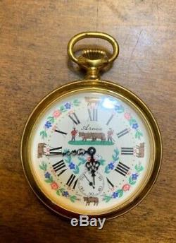 VTG ARNEX 17J SWISS MOVEMENT POCKET WATCH FANCY DIAL ORNATE COW FACE Working