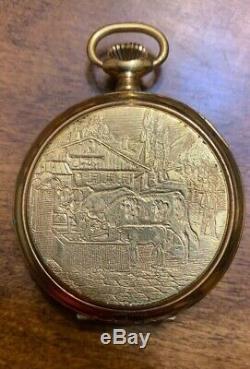 VTG ARNEX 17J SWISS MOVEMENT POCKET WATCH FANCY DIAL ORNATE COW FACE Working