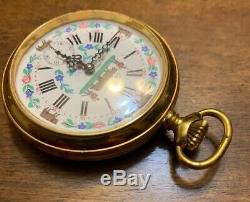 VTG ARNEX 17J SWISS MOVEMENT POCKET WATCH FANCY DIAL ORNATE COW FACE Working